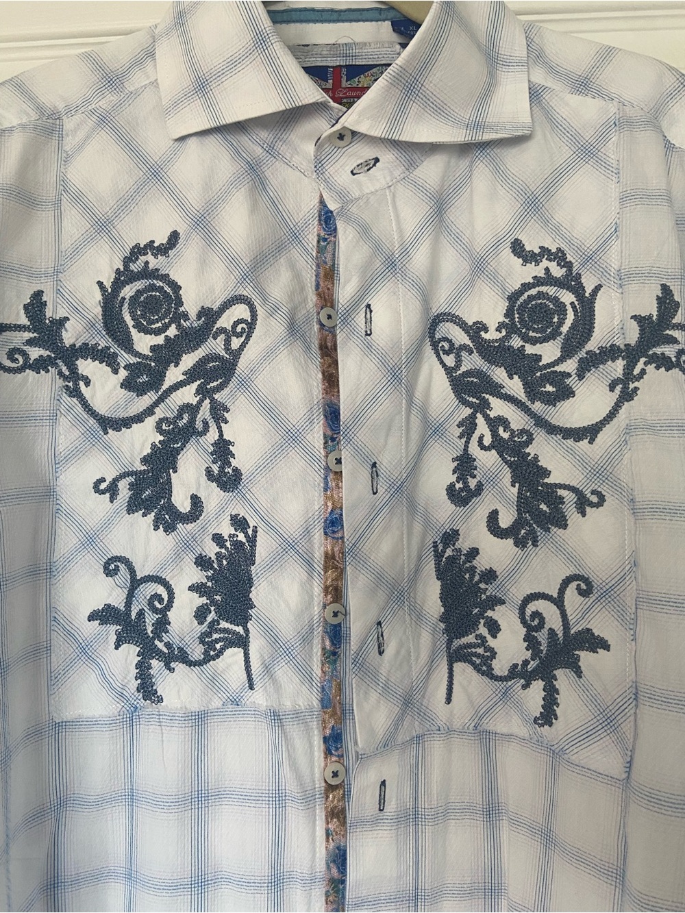 English Laundry Men’s XL Embroidered Button Down Shirt Plaid Designer Casual - Picture 8 of 15